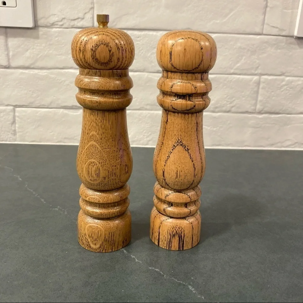 NEW OLD STOCK vintage wooden salt & pepper shaker grinder set
